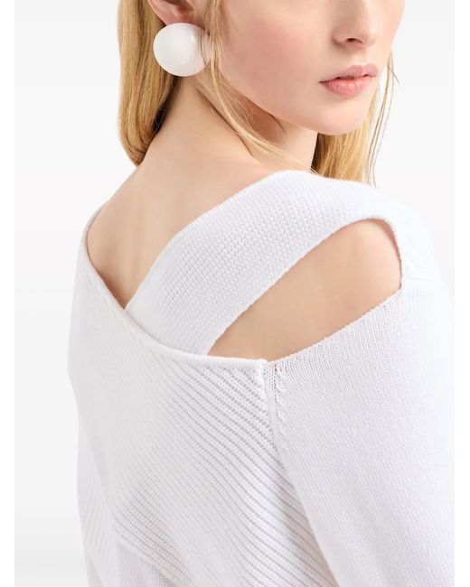 Emporio Armani White Cut-Out Ribbed-Knit Jumper
