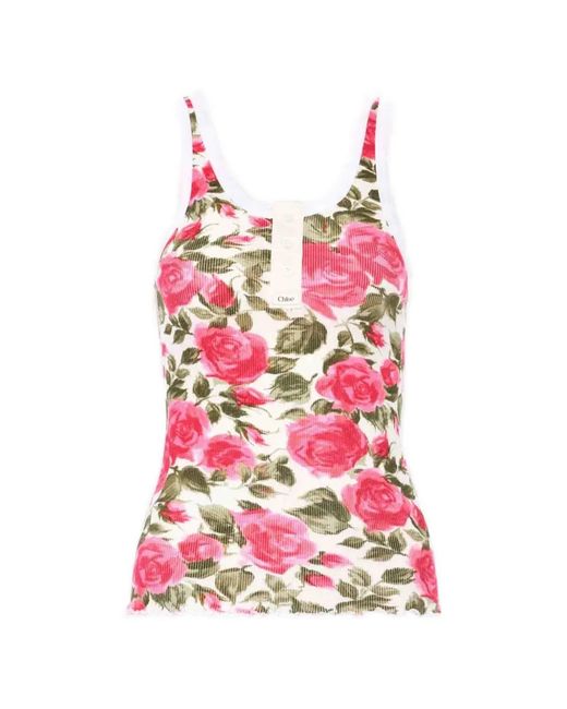 Chloé Pink Henley Floral-Print Tank Top