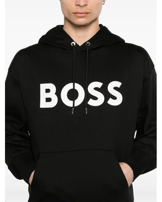 Boss Black Logo-Print Cotton Hoodie for men