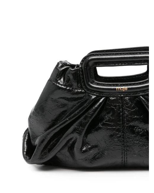 Maje Black Crackled Leather Milpli Mini Clutch