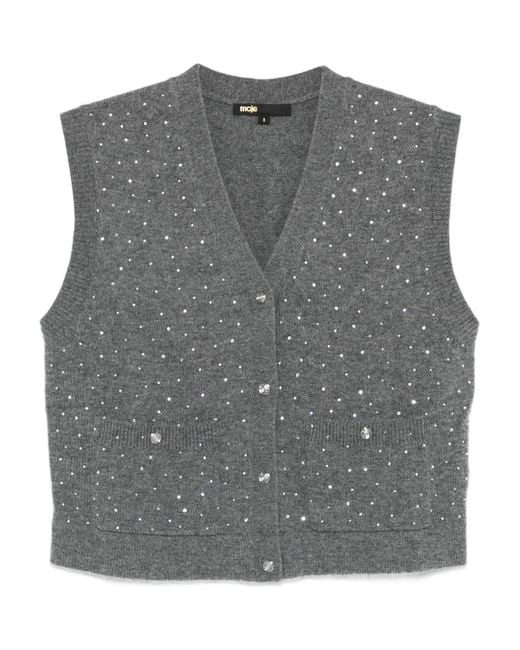 Maje Gray Rhinestone Knit Top