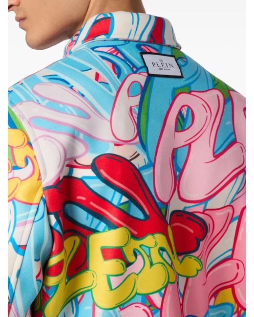 Philipp Plein Red Graffiti-Print Shirt Jacket for men