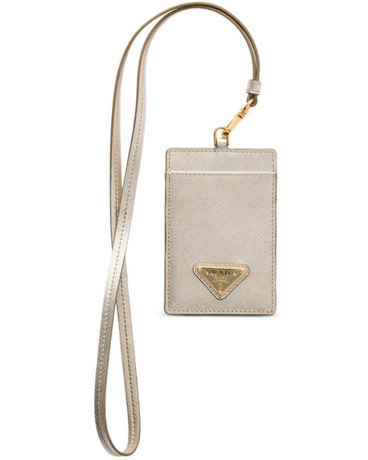 Prada White Triangle-Logo Saffiano Leather Badge Holder