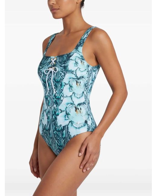 Temperley London Blue Liana Floral-Print Swimsuit