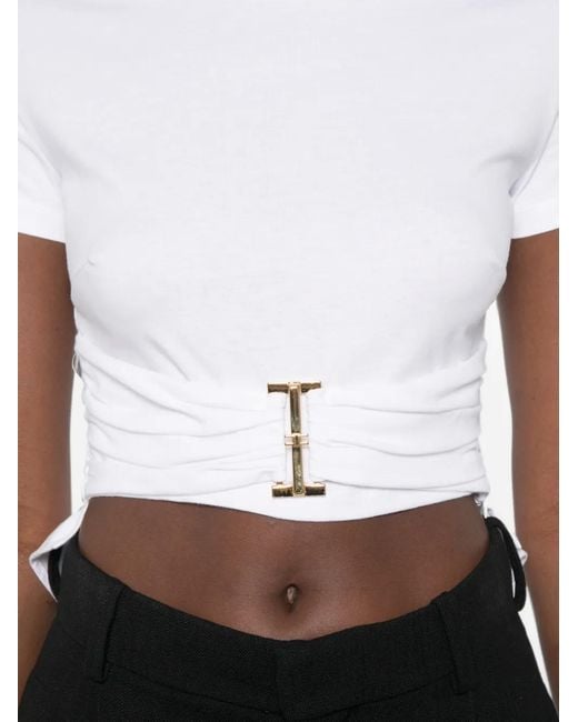 Elisabetta Franchi White Ruched-Waist Cotton T-Shirt