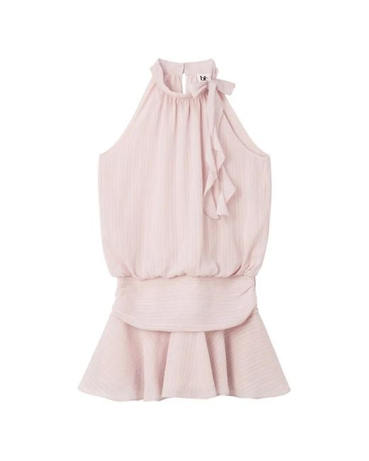 B+ AB Pink Ruffled Bow-Detail Mini Dress