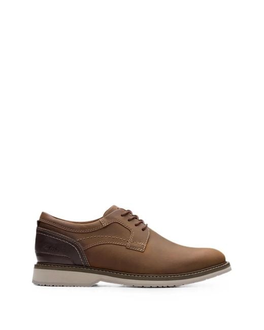 Clarks Brown Monahan Plain Leather Derby Shoes for men