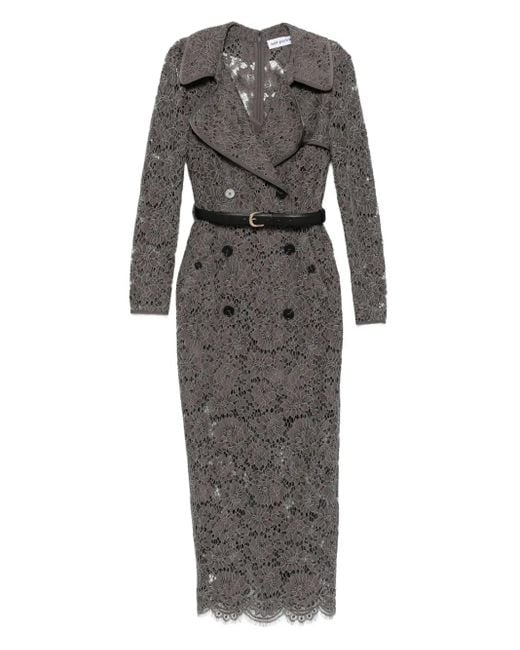 Self-Portrait Gray Floral-Lace Belted Day Dress