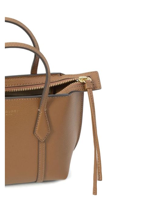 Tory Burch Perry Leren Mini-Shopper Met Rits in het Brown