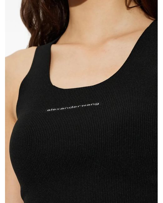 Alexander Wang Black Logo-Print Ribbed Tank Top