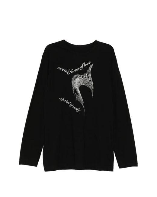 Yohji Yamamoto Black Graphic-Print Long-Sleeve T-Shirt