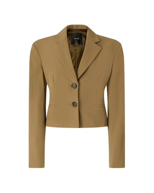 Pinko Green Single-Breasted Cropped Blazer