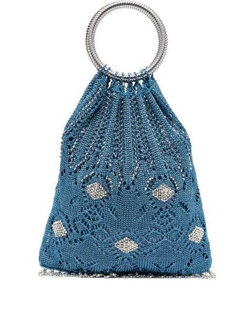 Rabanne Blue Beaded Circular-Handle Tote Bag