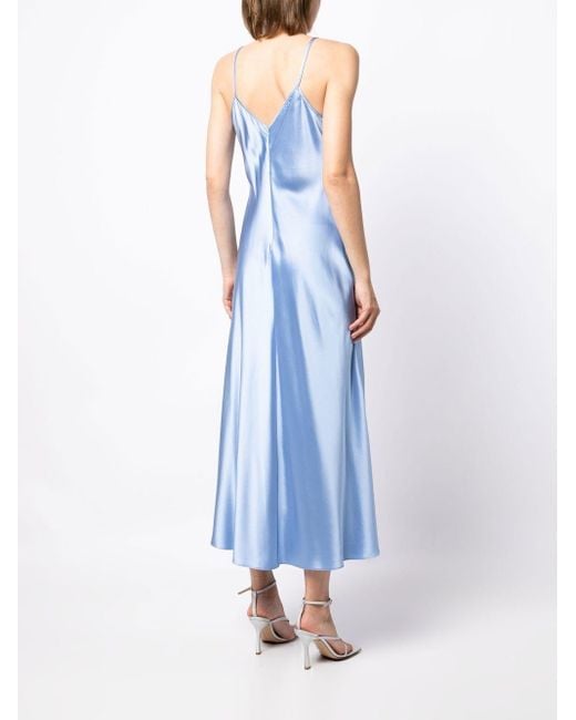 Voz Blue V-neck Silk Long Dress