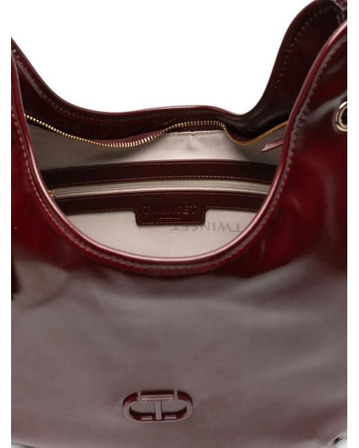 Twinset Brown Glossy Drawstring-Detail Tote Bag