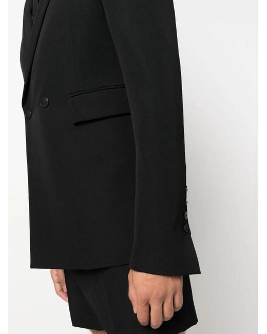 SAPIO Black Double-Breasted Wool-Cotton Blazer for men