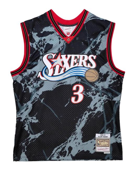 メンズ Mitchell & Ness Allen Iverson Nba Philadelphia 76ers 2000 Marble Swingman Tシャツ Black
