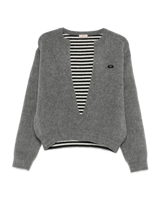 N°21 Gray Plunging V-Neck Sweater