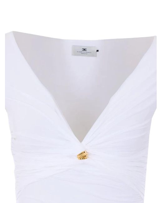 Elisabetta Franchi White Jewel V-Neck Blouse