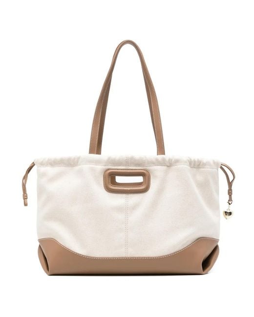 Maje Natural Leather-Trim Drawstring Tote Bag