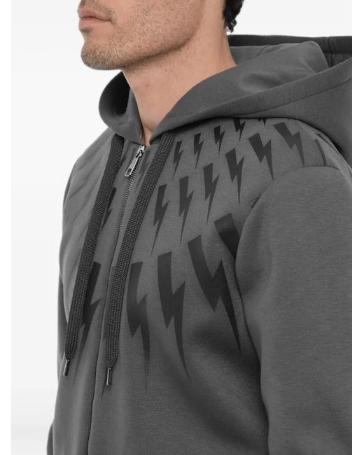 Neil Barrett Gray Lightning Bolt-Print Zip-Up Hoodie for men