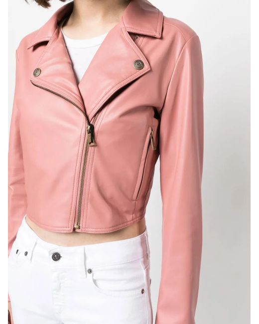 Twinset Pink Off-Centre Zip Fastening Biker Jacket