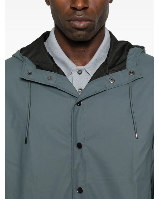 Rains Blue Snap-Button Hooded Raincoat