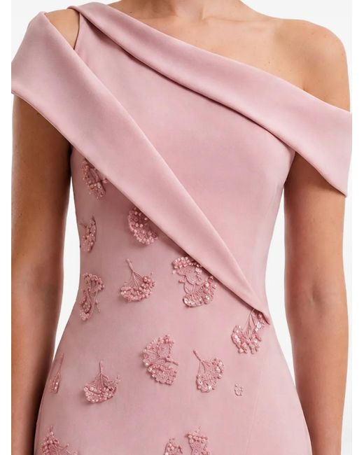 Gemy Maalouf Pink Appliqué Asymmetric-Neck Gown