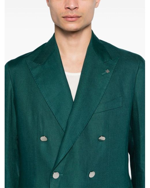 Tagliatore Green Double-breasted Linen Suit for men