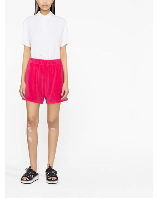 Moncler Pink Logo-Patch Velour Shorts