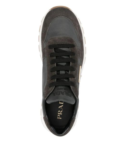 Prada Gray Suede-Leather Sneakers for men