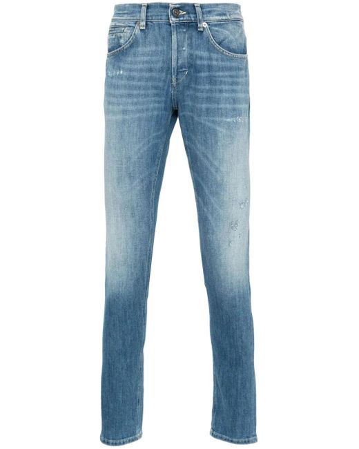 Dondup Blue Logo-Plaque Distressed Jeans for men