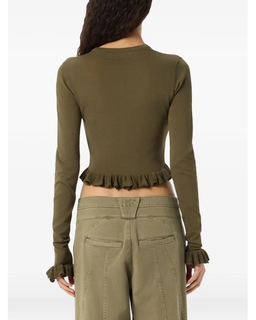 Blumarine Green Ruffled-Sleeve Cardigan