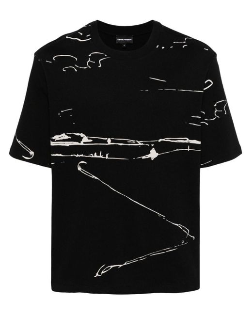 T-shirt en coton à imprimé peinture Emporio Armani pour homme en coloris Black