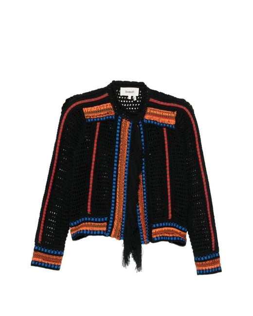 Ba&sh Black Bianca Crochet-Knit Fringed Cardigan