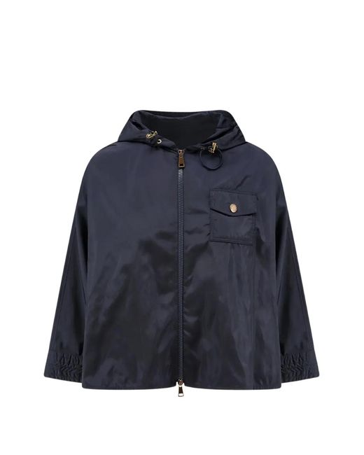 Moncler Blue Hooded Logo-Patch Jacket