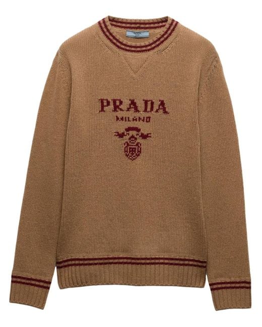 Pull À Logo En Intarsia Prada en coloris Brown