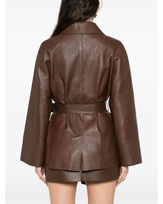 P.A.R.O.S.H. Brown Tie-Waist Leather Jacket