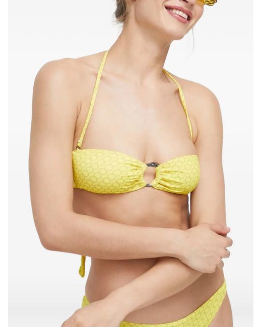 Trussardi Yellow Geometric-Print Halterneck Bikini Top