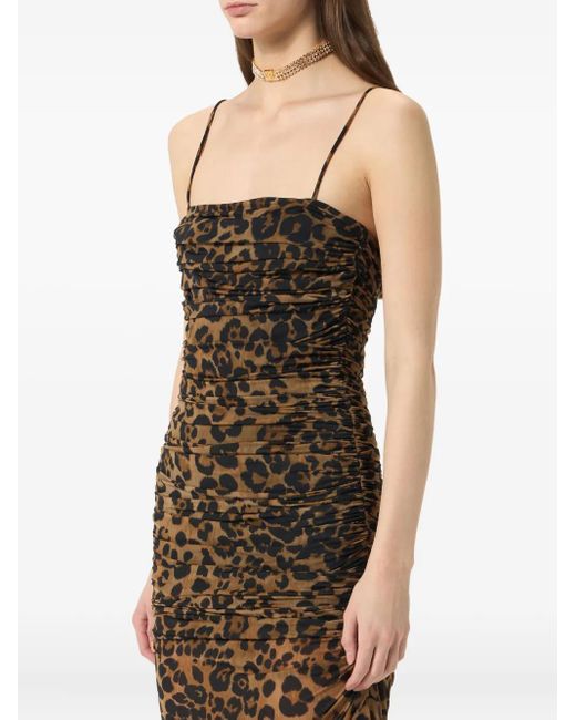 Vestido de fiesta fruncido con estampado de leopardo Blumarine de color Brown