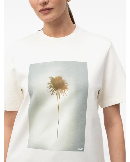 Boss White Graphic-Print T-Shirt
