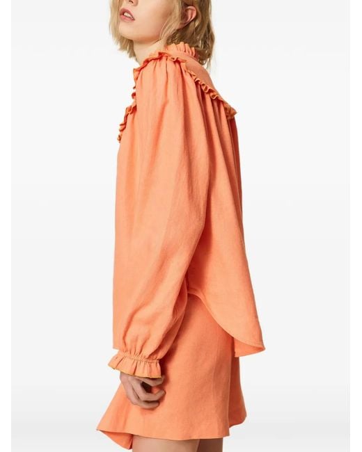 Twinset Orange Linen Blend Blouse With Ruffles