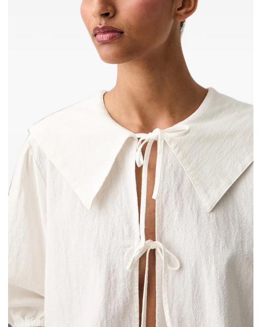 Marc O' Polo White Sailor-Collar Tie-Fastening Blouse