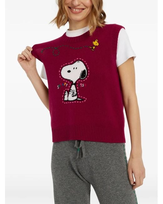 Chinti & Parker Pink Snoopy Intarsia-Knit Vest