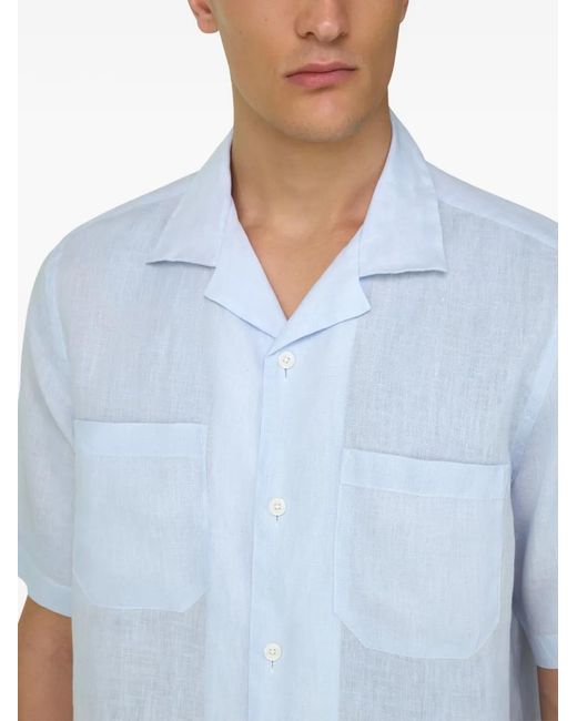 Boggi Blue Linen Short-Sleeve Shirt for men