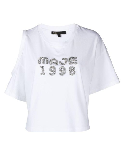 Maje 1998 Katoenen T-shirt in het White