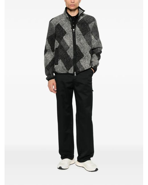 Moncler Black Argyle-Check-Pattern Zip-Up Jacket for men