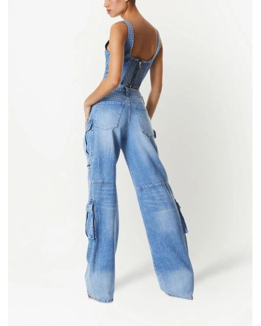 Alice + Olivia Blue Cay High Rise Cargo Wide Leg Jeans