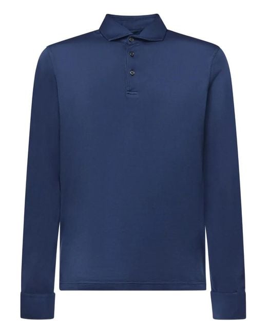 Fedeli Blue Buttoned Long-Sleeve Polo Shirt for men