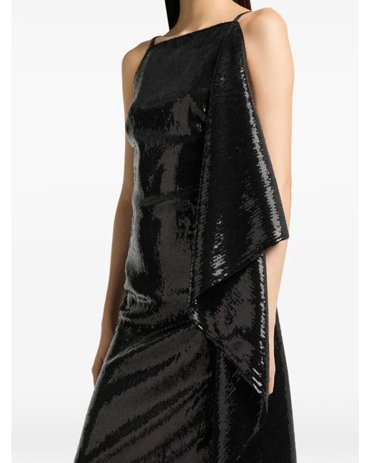 Courreges Black Robe Courte Drappée À Sequins